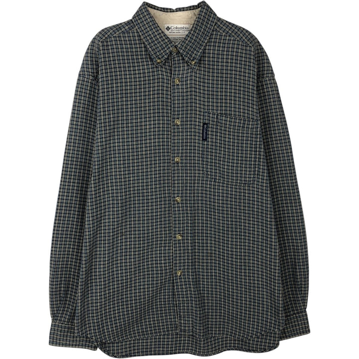 90s-00'S Columbia Long-Sleeve Button-Down Check Shirt, Men's Size M (approx.) cotton navy blue type Vintage Second Hand
