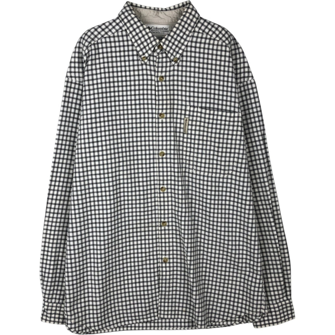 90s-00'S Columbia Long-Sleeve Button-Down Check Shirt, Men's Size L (approx.) cotton white type Vintage Second Hand