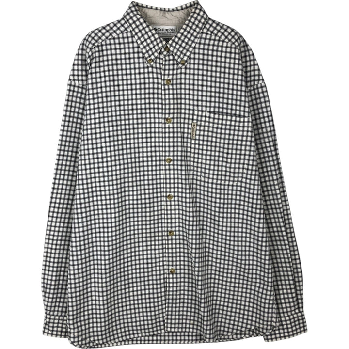 90s-00'S Columbia Long-Sleeve Button-Down Check Shirt, Men's Size L (approx.) cotton white type Vintage Second Hand