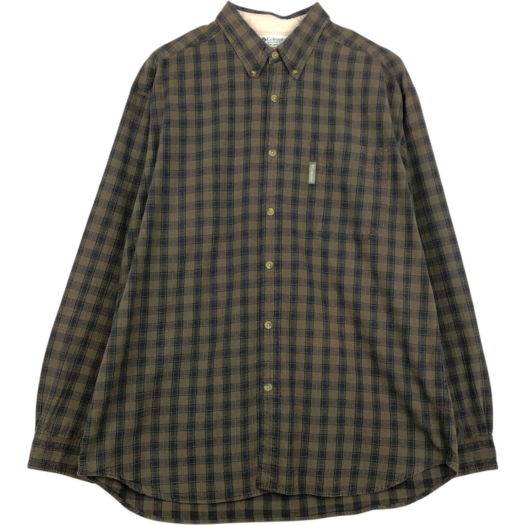 90s-00'S Columbia Ripstop Long-Sleeve Button-Down Check Shirt, Men's XL (approx.), Vintage cotton Khaki type Vintage Second Hand