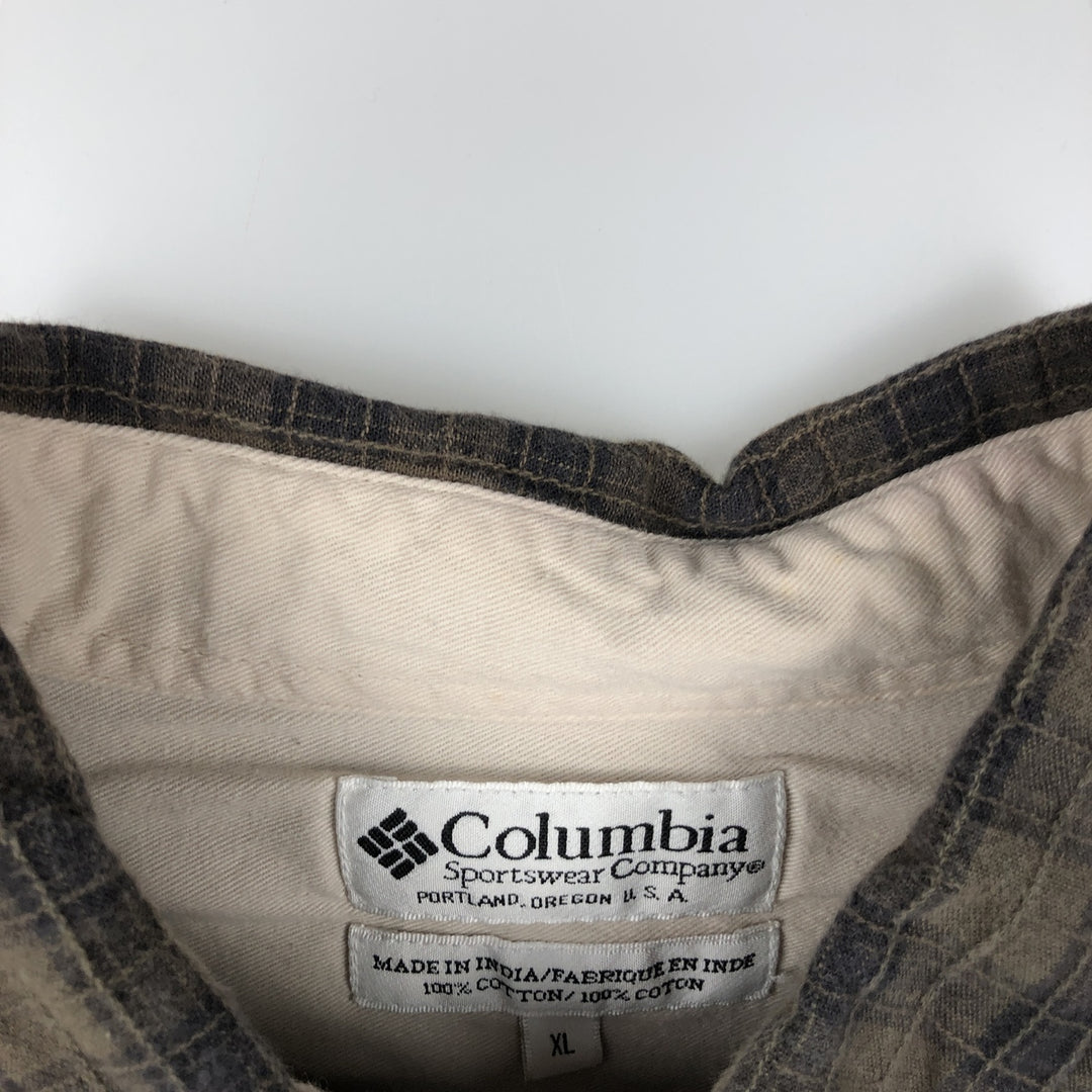90s-00'S Columbia Ripstop Long-Sleeve Button-Down Check Shirt, Men's XL (approx.), Vintage cotton Khaki type Vintage Second Hand