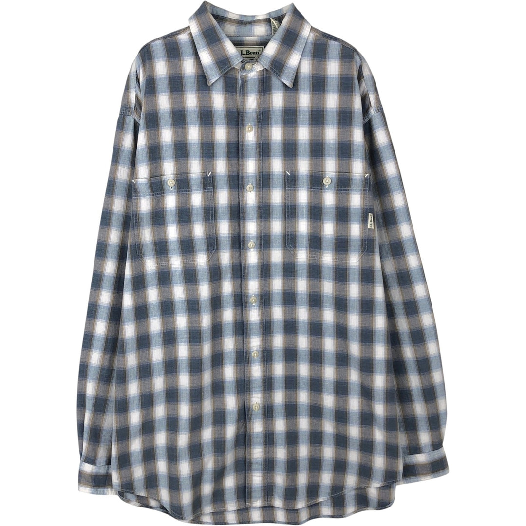 ~90'S LLBean Ombre Check Long-Sleeve Cotton Check Shirt, Men's Size M (Equivalent), Vintage cotton navy blue type Vintage Second Hand