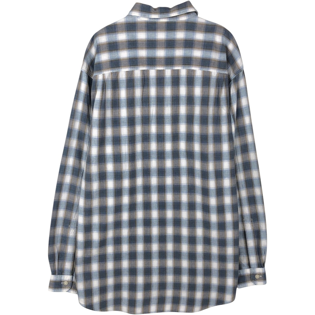 ~90'S LLBean Ombre Check Long-Sleeve Cotton Check Shirt, Men's Size M (Equivalent), Vintage cotton navy blue type Vintage Second Hand