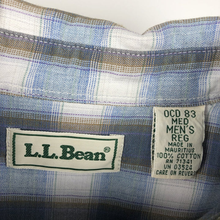 ~90'S LLBean Ombre Check Long-Sleeve Cotton Check Shirt, Men's Size M (Equivalent), Vintage cotton navy blue type Vintage Second Hand