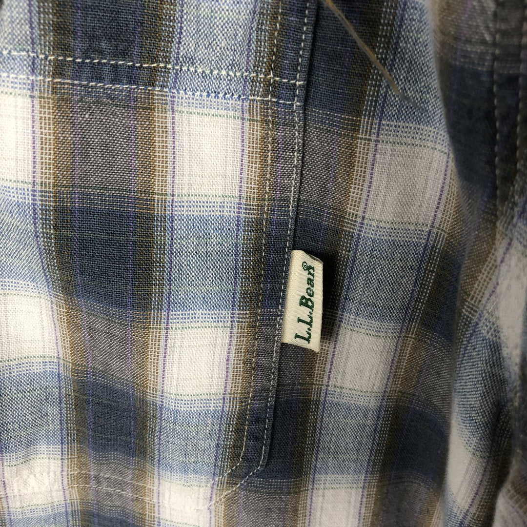 ~90'S LLBean Ombre Check Long-Sleeve Cotton Check Shirt, Men's Size M (Equivalent), Vintage cotton navy blue type Vintage Second Hand