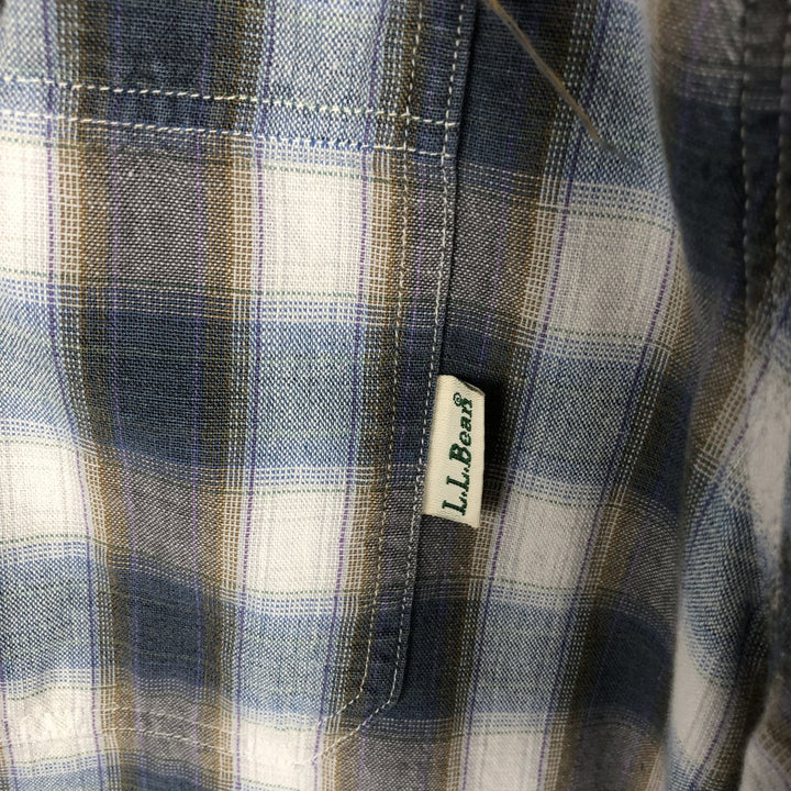 ~90'S LLBean Ombre Check Long-Sleeve Cotton Check Shirt, Men's Size M (Equivalent), Vintage cotton navy blue type Vintage Second Hand