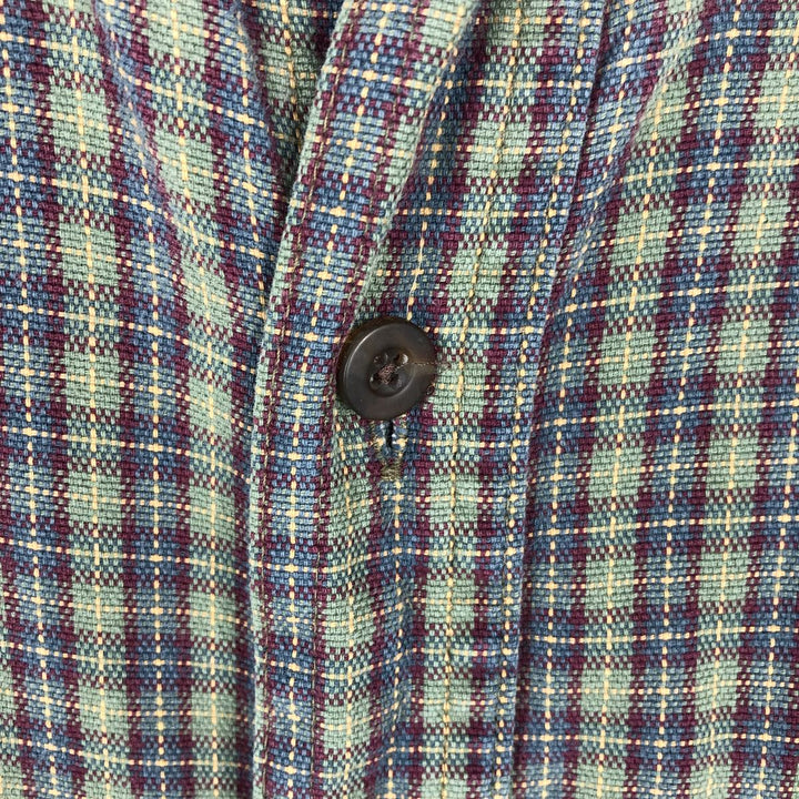 70s-80'S LL Bean Long-Sleeve Button-Down Check Shirt, Made in USA, Men's Size L (Equivalent), Vintage cotton Khaki type Vintage Second Hand