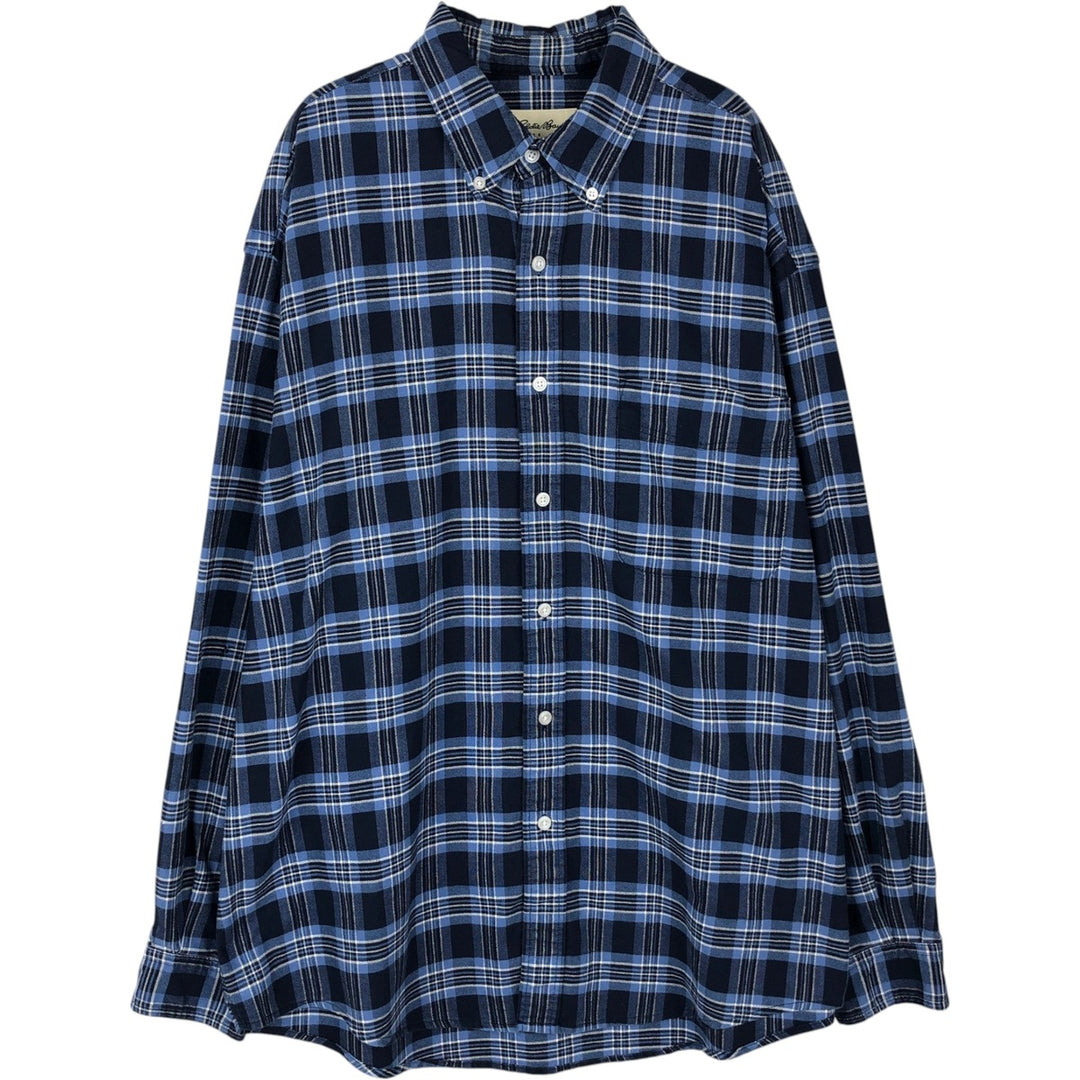 1990'S Eddie Bauer Long-Sleeve Button-Down Check Shirt, Men's Size L (Equivalent), Vintage cotton navy blue type Vintage Second Hand