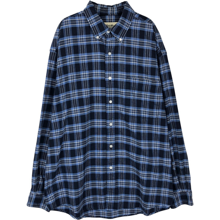 1990'S Eddie Bauer Long-Sleeve Button-Down Check Shirt, Men's Size L (Equivalent), Vintage cotton navy blue type Vintage Second Hand