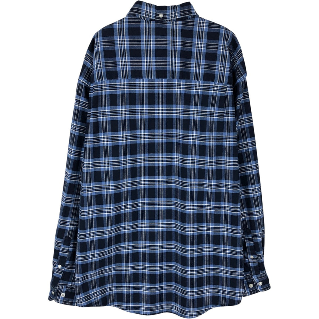 1990'S Eddie Bauer Long-Sleeve Button-Down Check Shirt, Men's Size L (Equivalent), Vintage cotton navy blue type Vintage Second Hand