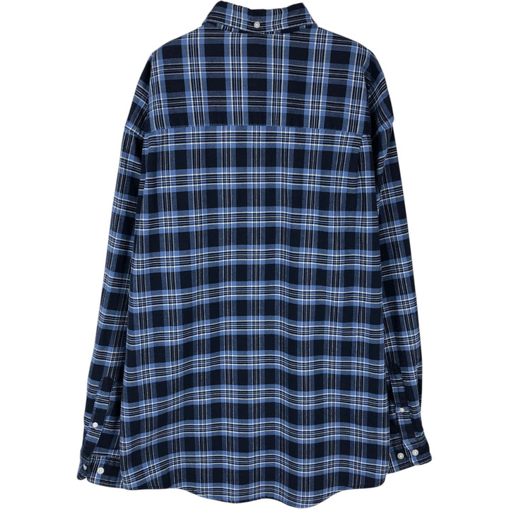 1990'S Eddie Bauer Long-Sleeve Button-Down Check Shirt, Men's Size L (Equivalent), Vintage cotton navy blue type Vintage Second Hand