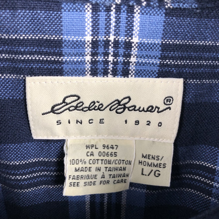 1990'S Eddie Bauer Long-Sleeve Button-Down Check Shirt, Men's Size L (Equivalent), Vintage cotton navy blue type Vintage Second Hand