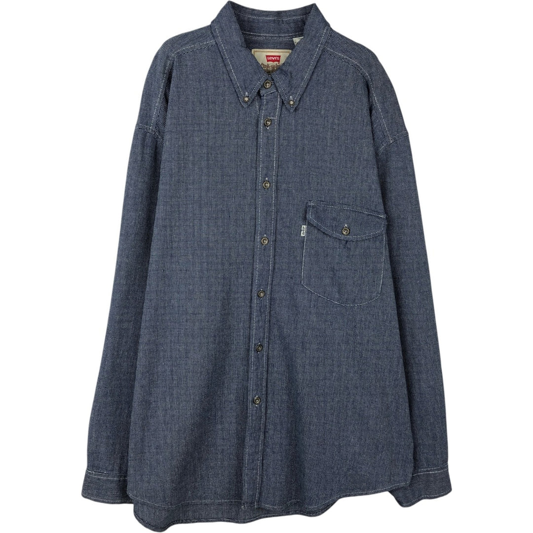 90'S Levi's long-sleeved button-down shirt, men's size XL equivalent, vintage. cotton navy blue type Vintage Second Hand