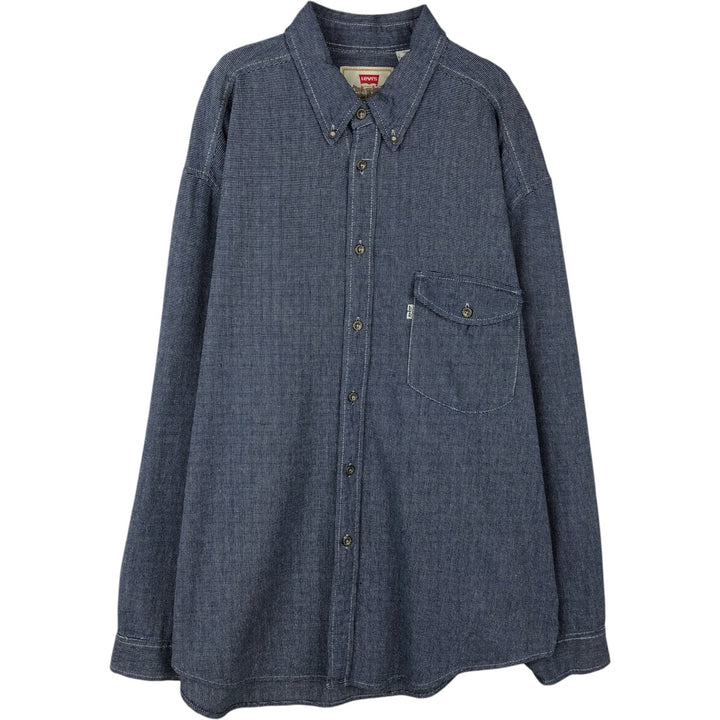 90'S Levi's long-sleeved button-down shirt, men's size XL equivalent, vintage. cotton navy blue type Vintage Second Hand