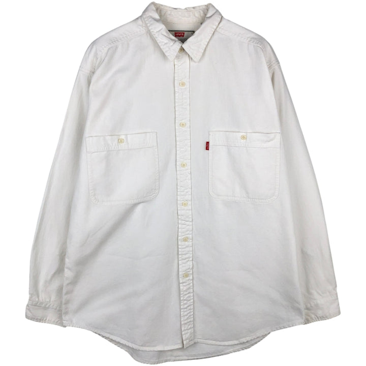 Levi's long-sleeved white denim shirt, men's size L (approx.) cotton pale white type Vintage Second Hand