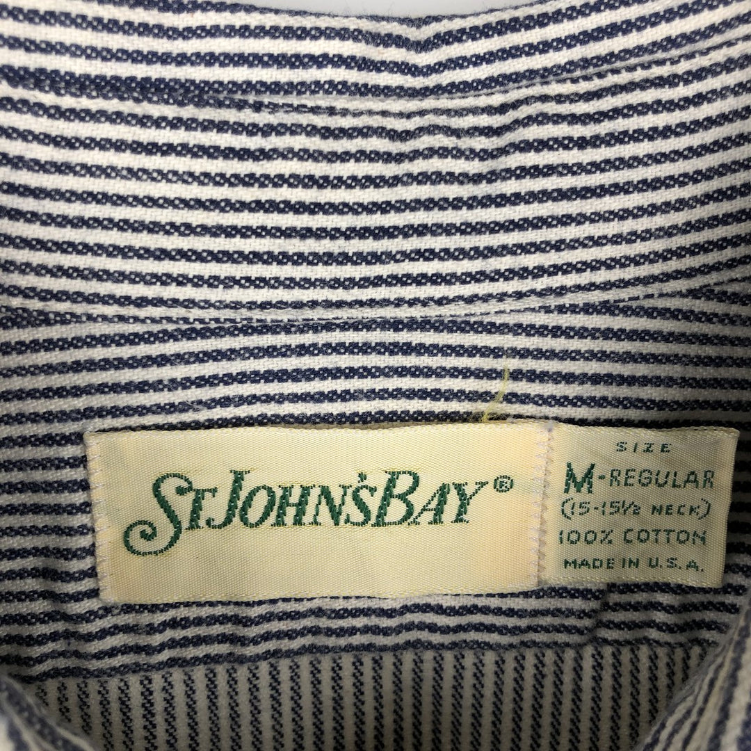 St. John's Bay Hickory Stripe Long-Sleeve Denim Shirt, Made in USA, Men's Size M (approx.) cotton pale white type Vintage Second Hand