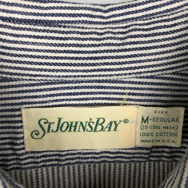 St. John's Bay Hickory Stripe Long-Sleeve Denim Shirt, Made in USA, Men's Size M (approx.) cotton pale white type Vintage Second Hand