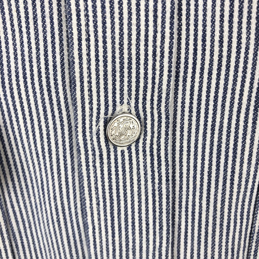 St. John's Bay Hickory Stripe Long-Sleeve Denim Shirt, Made in USA, Men's Size M (approx.) cotton pale white type Vintage Second Hand