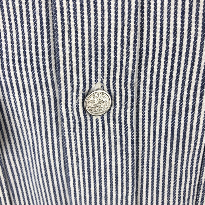 St. John's Bay Hickory Stripe Long-Sleeve Denim Shirt, Made in USA, Men's Size M (approx.) cotton pale white type Vintage Second Hand