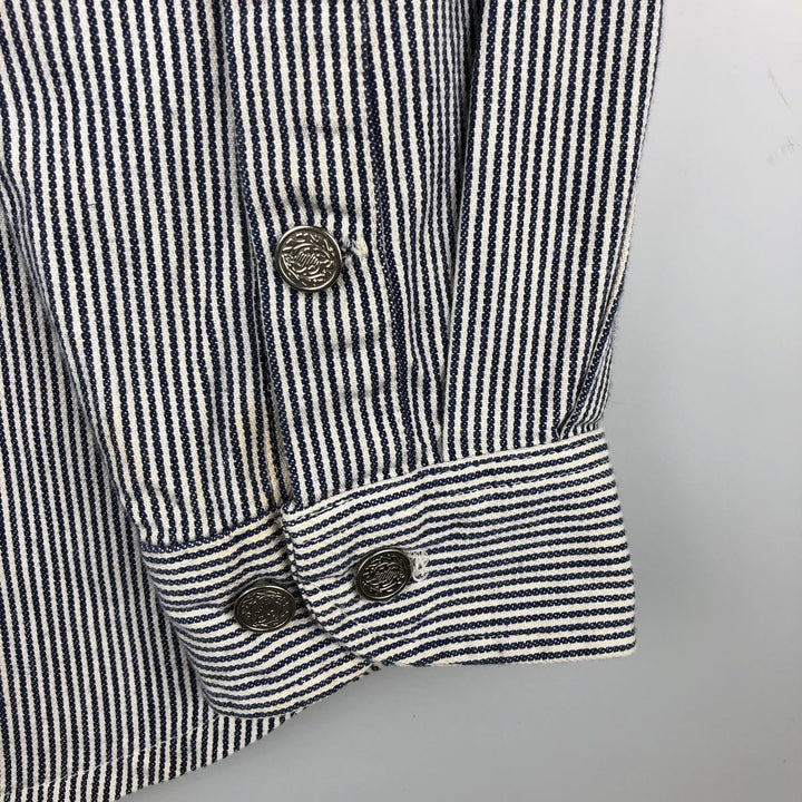 St. John's Bay Hickory Stripe Long-Sleeve Denim Shirt, Made in USA, Men's Size M (approx.) cotton pale white type Vintage Second Hand