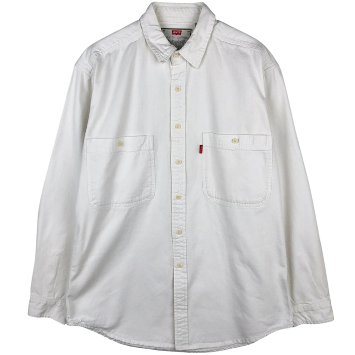 Levi's long-sleeved white denim shirt, men's size M (approx.) cotton pale white type Vintage Second Hand