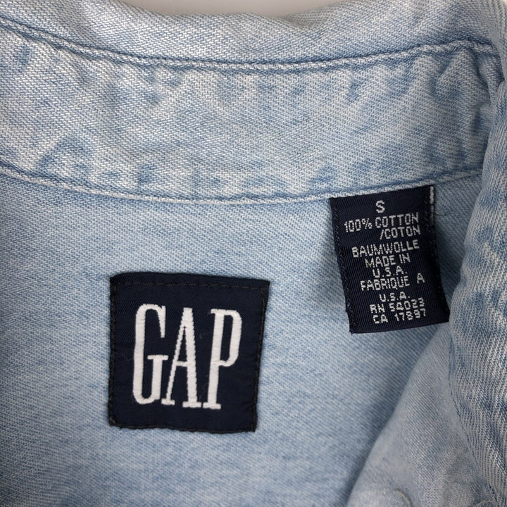 90'S GAP (Old GAP) Long-Sleeve Button-Down Denim Shirt, Made in USA, Men's Size S (Equivalent), Vintage cotton blue type Vintage Second Hand