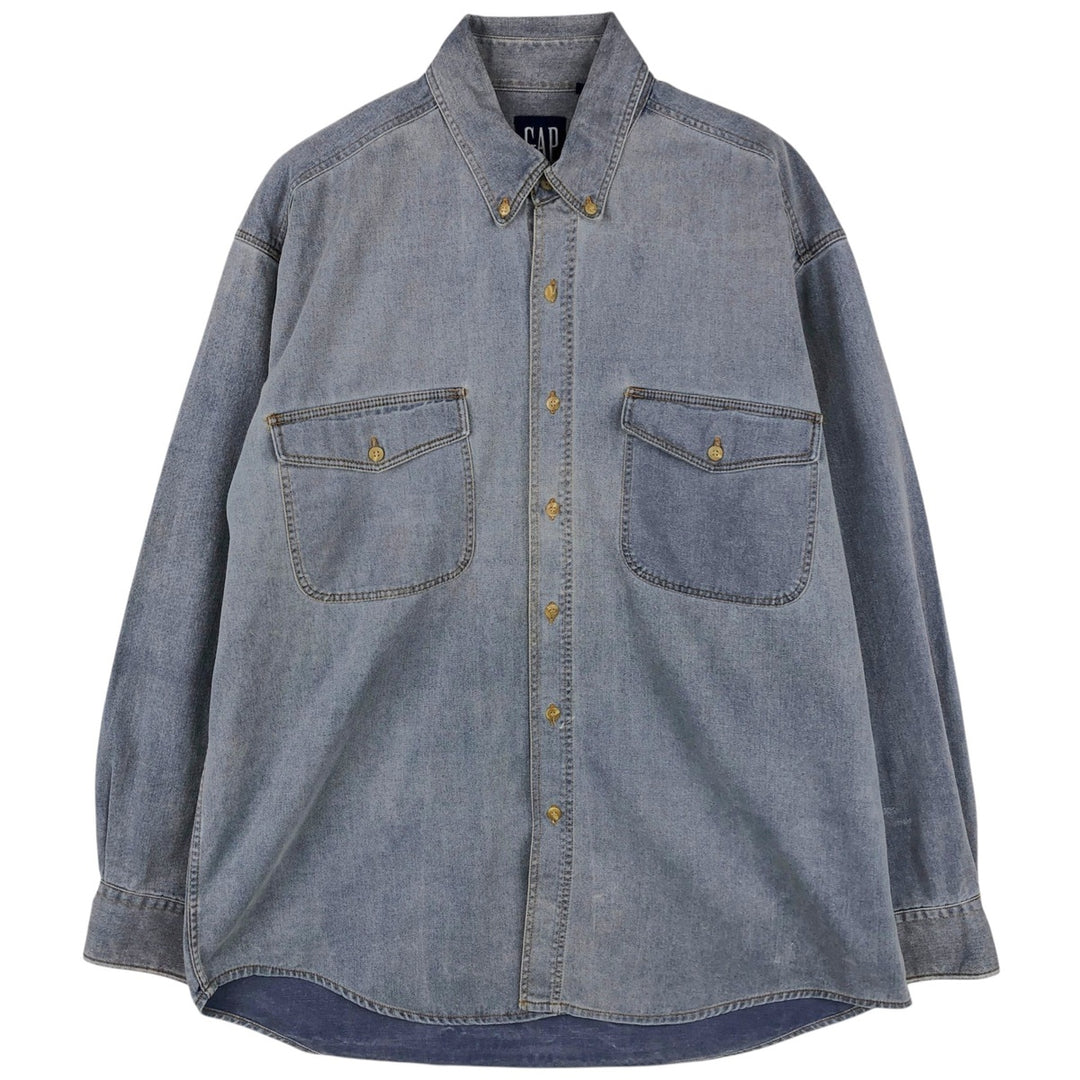 90'S GAP Vintage Long Sleeve Button-Down Denim Shirt, Men's Size L cotton blue type Vintage Second Hand