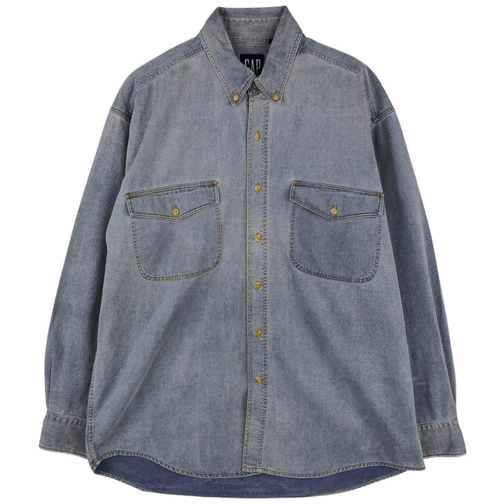 90'S GAP Vintage Long Sleeve Button-Down Denim Shirt, Men's Size L cotton blue type Vintage Second Hand