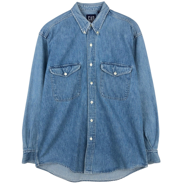 90'S GAP Old Gap Long Sleeve Button Down Denim Shirt Men's M Size Vintage cotton blue type Vintage Second Hand