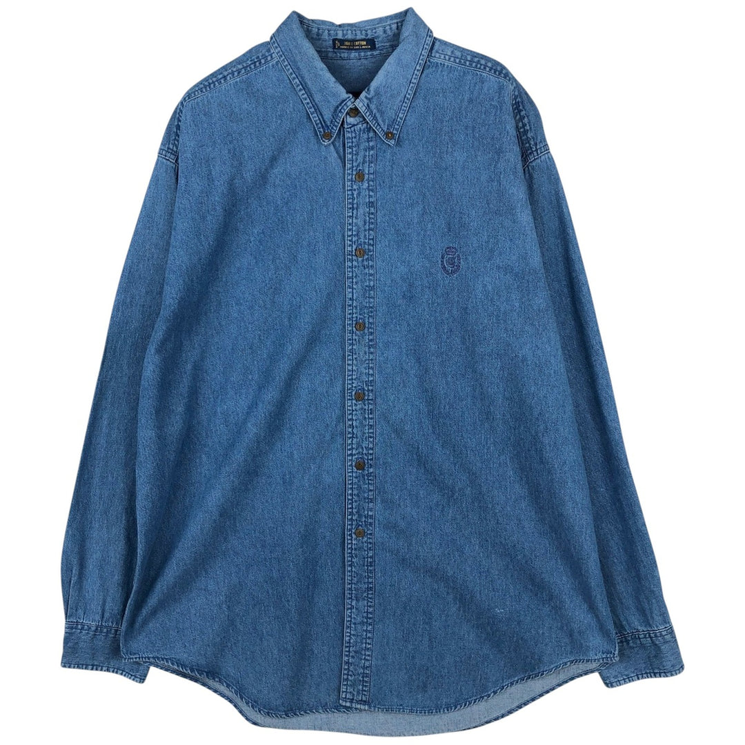 80'S Ralph Lauren CHAPS long sleeve button down denim shirt men's size L vintage cotton blue type Vintage Second Hand
