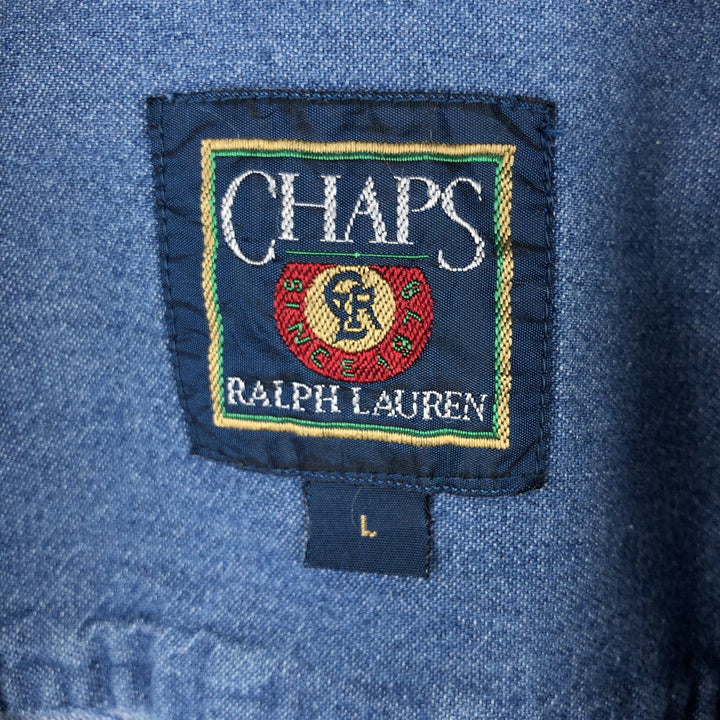 80'S Ralph Lauren CHAPS long sleeve button down denim shirt men's size L vintage cotton blue type Vintage Second Hand