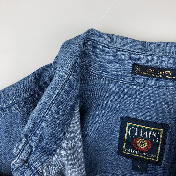 80'S Ralph Lauren CHAPS long sleeve button down denim shirt men's size L vintage cotton blue type Vintage Second Hand