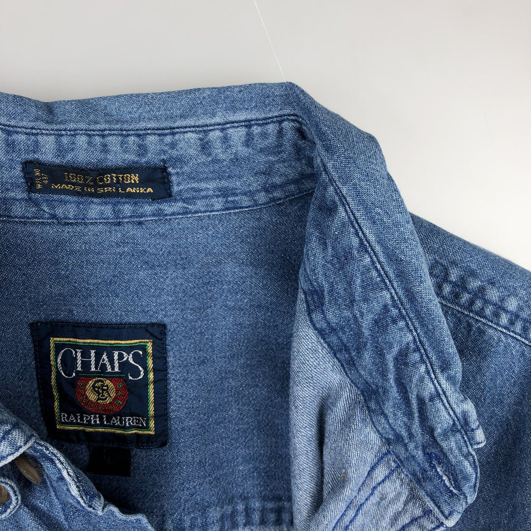 80'S Ralph Lauren CHAPS long sleeve button down denim shirt men's size L vintage cotton blue type Vintage Second Hand
