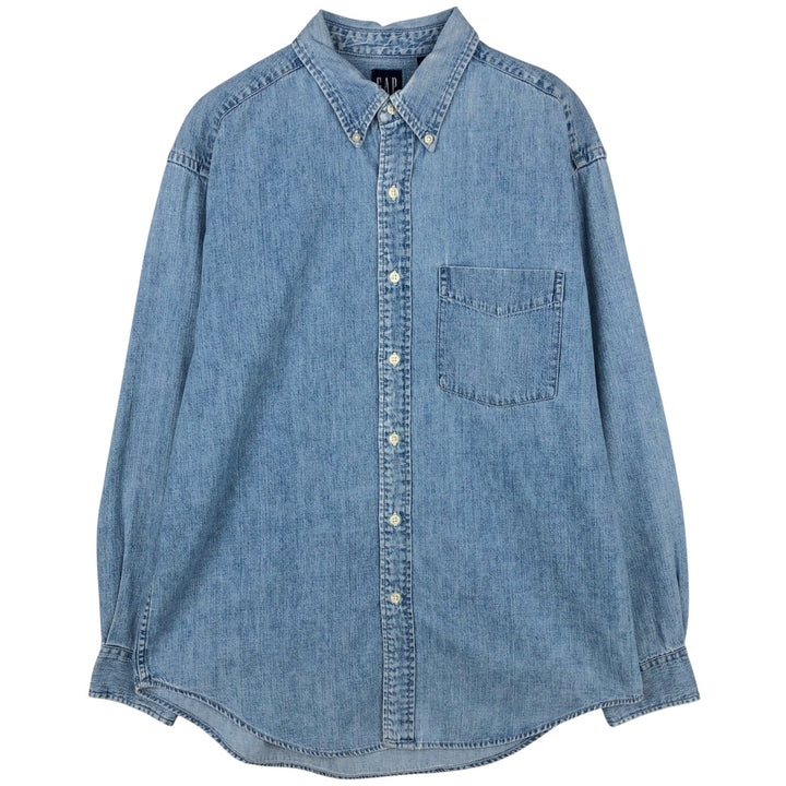 90'S GAP Old Gap Long Sleeve Button Down Denim Shirt Men's M Size Vintage cotton blue type Vintage Second Hand