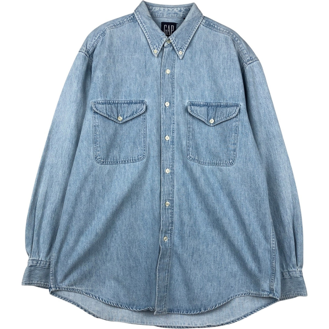 90'S GAP Vintage Long Sleeve Button-Down Denim Shirt, Men's Size L cotton Blue type light blue Vintage Second Hand