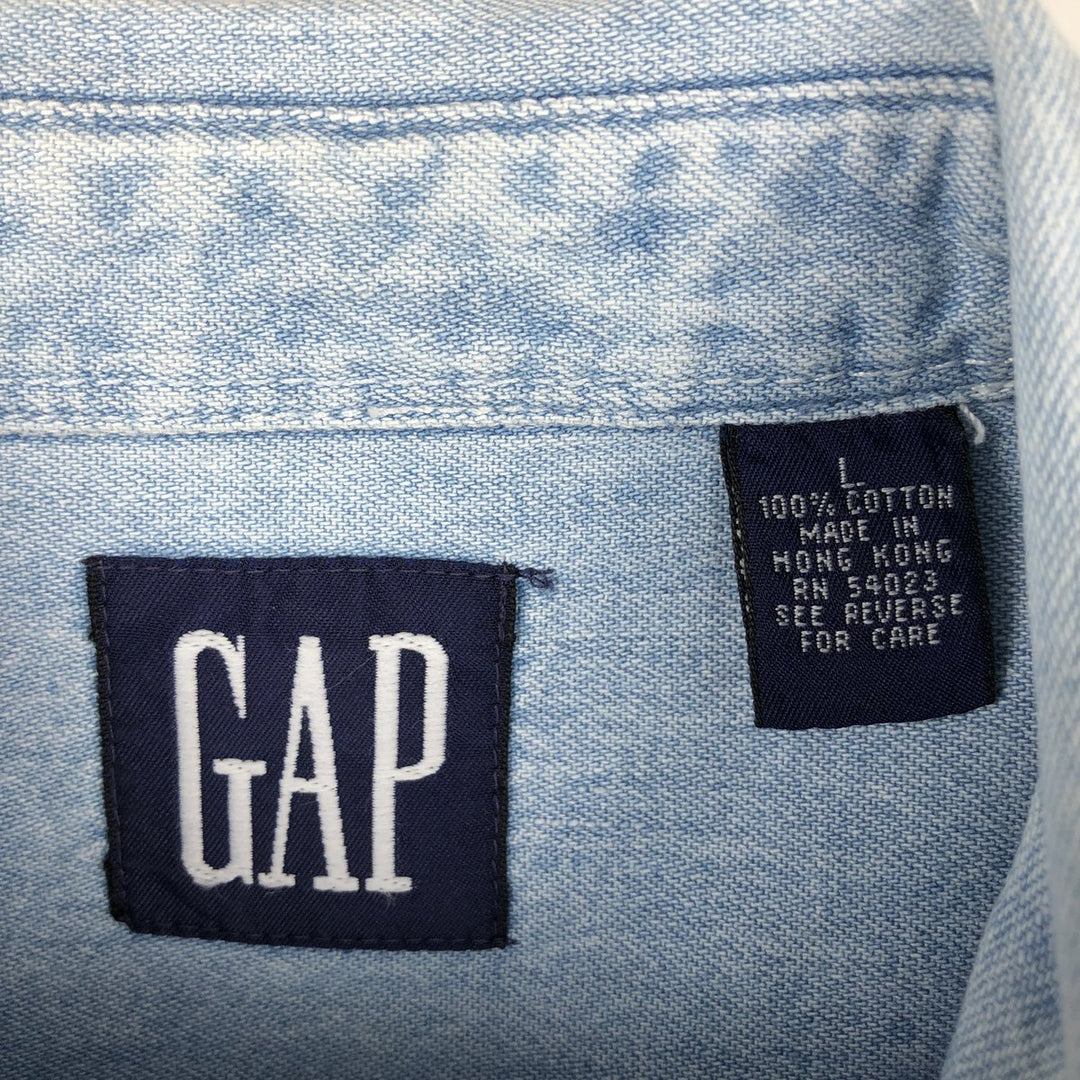 90'S GAP Vintage Long Sleeve Button-Down Denim Shirt, Men's Size L cotton Blue type light blue Vintage Second Hand