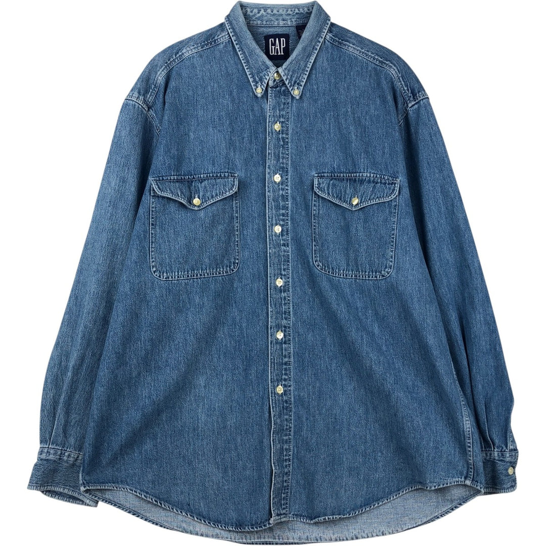 90'S GAP Vintage Long Sleeve Button-Down Denim Shirt, Men's Size L cotton blue type Vintage Second Hand