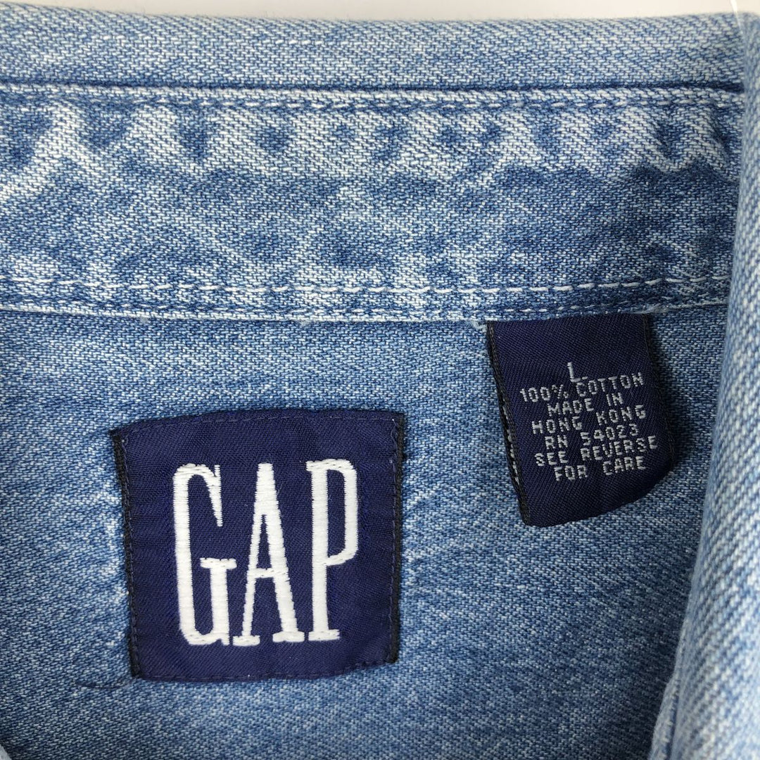 90'S GAP Vintage Long Sleeve Button-Down Denim Shirt, Men's Size L cotton blue type Vintage Second Hand