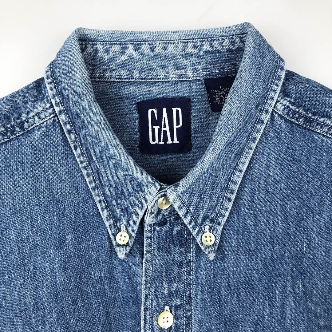 90'S GAP Vintage Long Sleeve Button-Down Denim Shirt, Men's Size L cotton blue type Vintage Second Hand