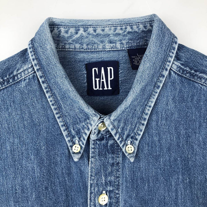 90'S GAP Vintage Long Sleeve Button-Down Denim Shirt, Men's Size L cotton blue type Vintage Second Hand
