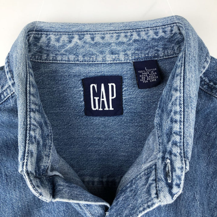 90'S GAP Vintage Long Sleeve Button-Down Denim Shirt, Men's Size L cotton blue type Vintage Second Hand