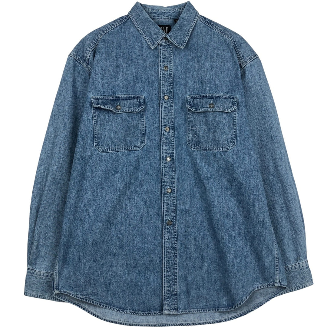 90'S GAP DENIM Vintage Long Sleeve Denim Shirt, Men's Size L cotton blue type Vintage Second Hand