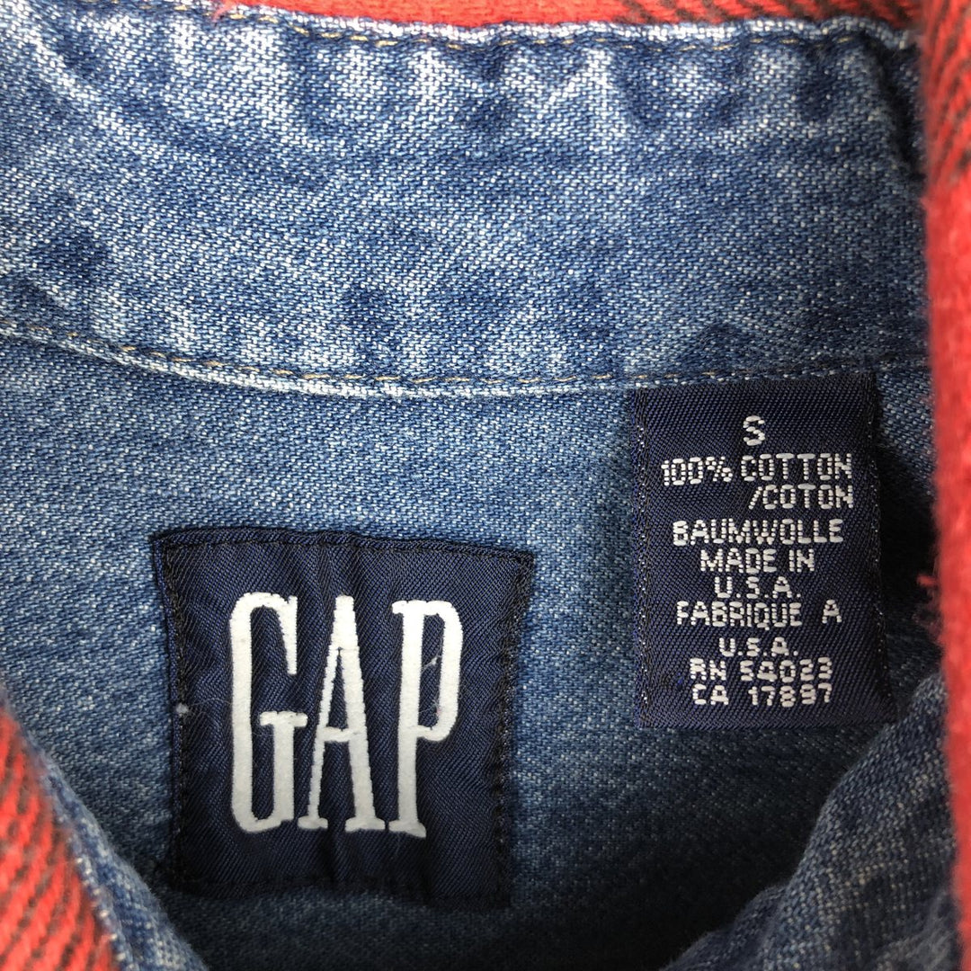 90'S GAP (Old GAP) Long-Sleeve Denim Shirt, Made in USA, Men's Size S (Equivalent), Vintage cotton blue type Vintage Second Hand