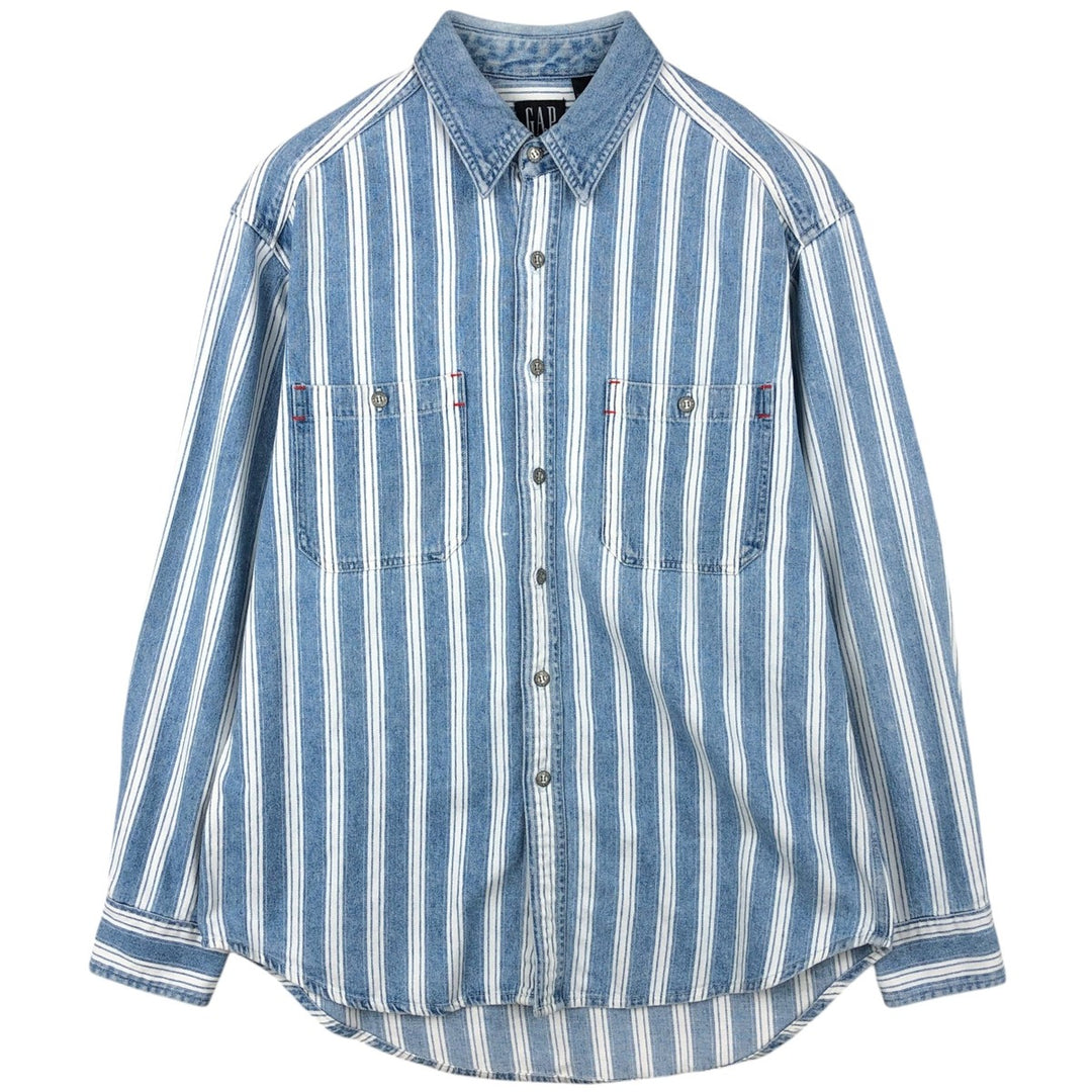 90'S GAP DENIM Old GAP Stripe Pattern Long Sleeve Denim Shirt Men's Size M (Equivalent) Vintage cotton Blue type light blue Vintage Second Hand