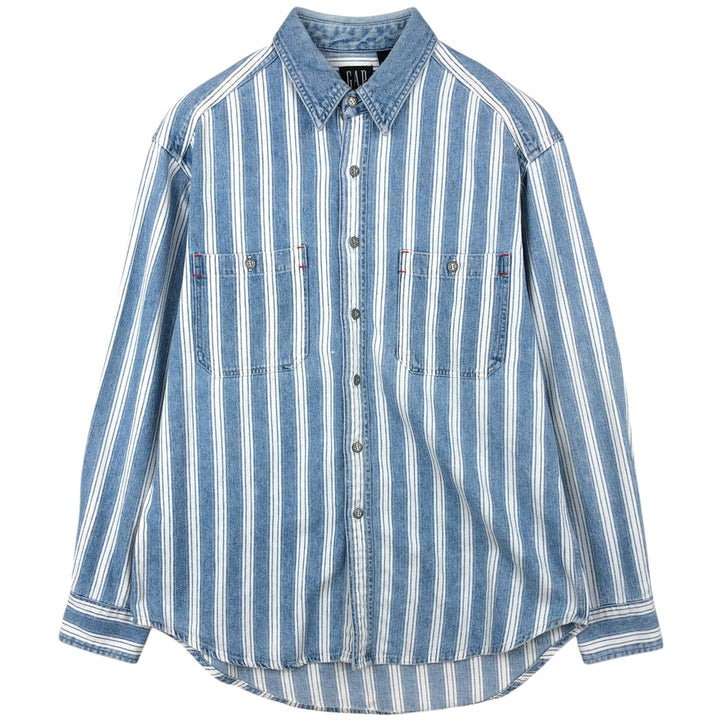 90'S GAP DENIM Old GAP Stripe Pattern Long Sleeve Denim Shirt Men's Size M (Equivalent) Vintage cotton Blue type light blue Vintage Second Hand