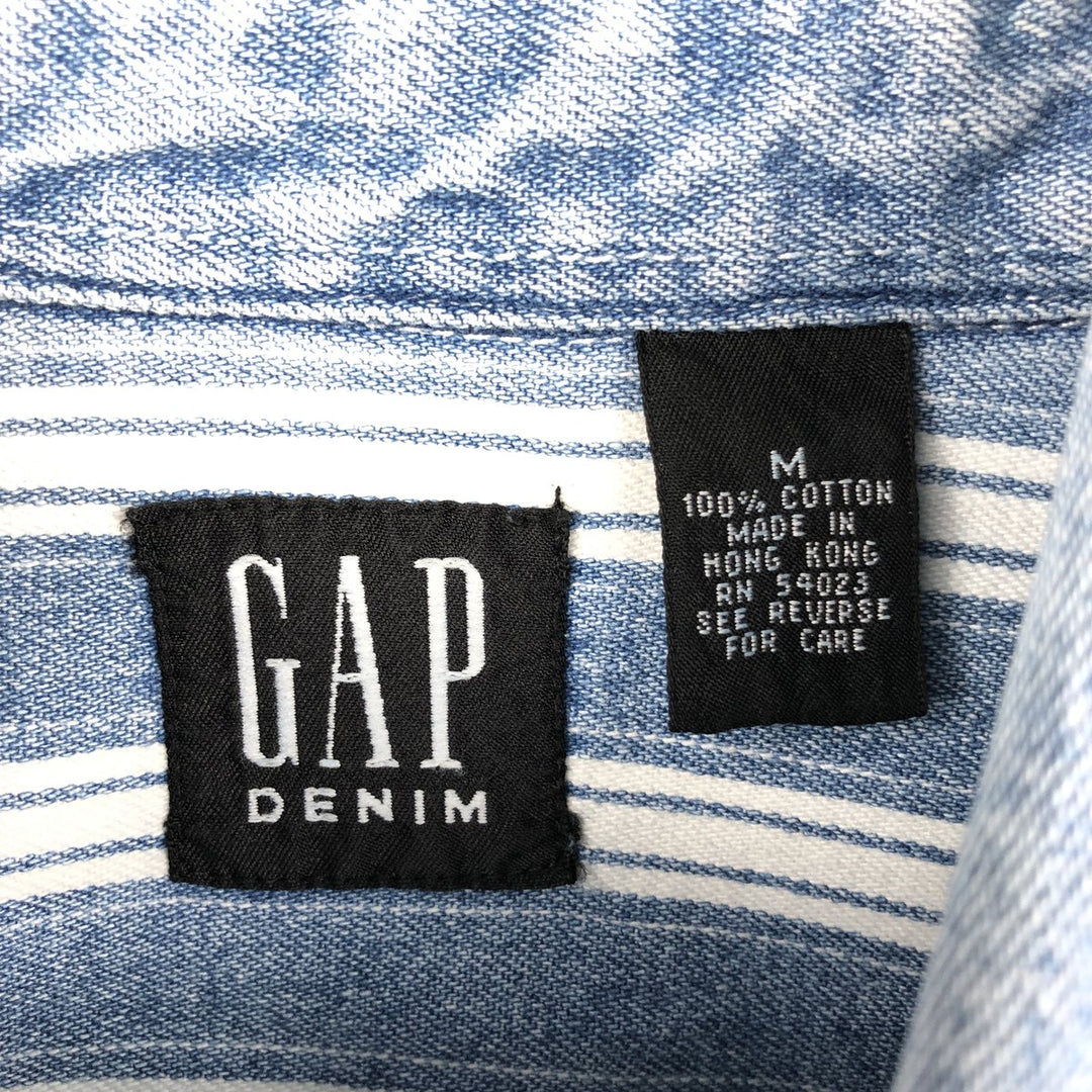 90'S GAP DENIM Old GAP Stripe Pattern Long Sleeve Denim Shirt Men's Size M (Equivalent) Vintage cotton Blue type light blue Vintage Second Hand