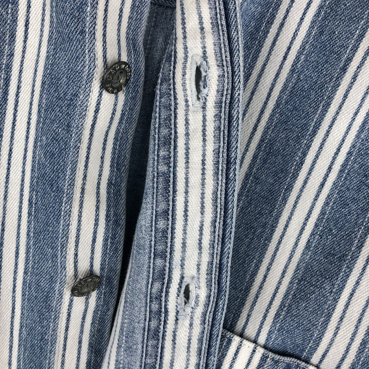 90'S GAP DENIM Old GAP Stripe Pattern Long Sleeve Denim Shirt Men's Size M (Equivalent) Vintage cotton Blue type light blue Vintage Second Hand