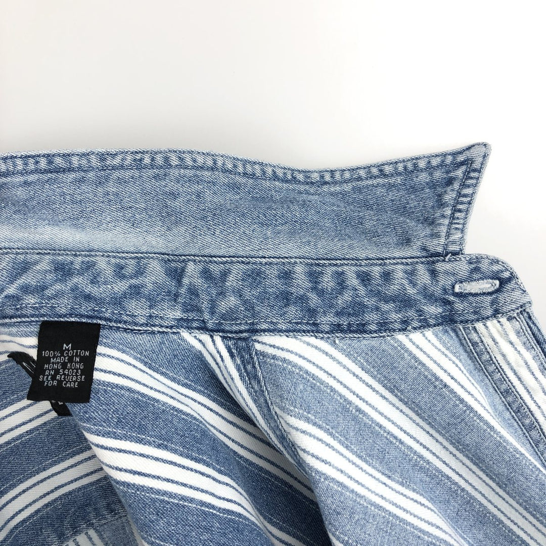 90'S GAP DENIM Old GAP Stripe Pattern Long Sleeve Denim Shirt Men's Size M (Equivalent) Vintage cotton Blue type light blue Vintage Second Hand