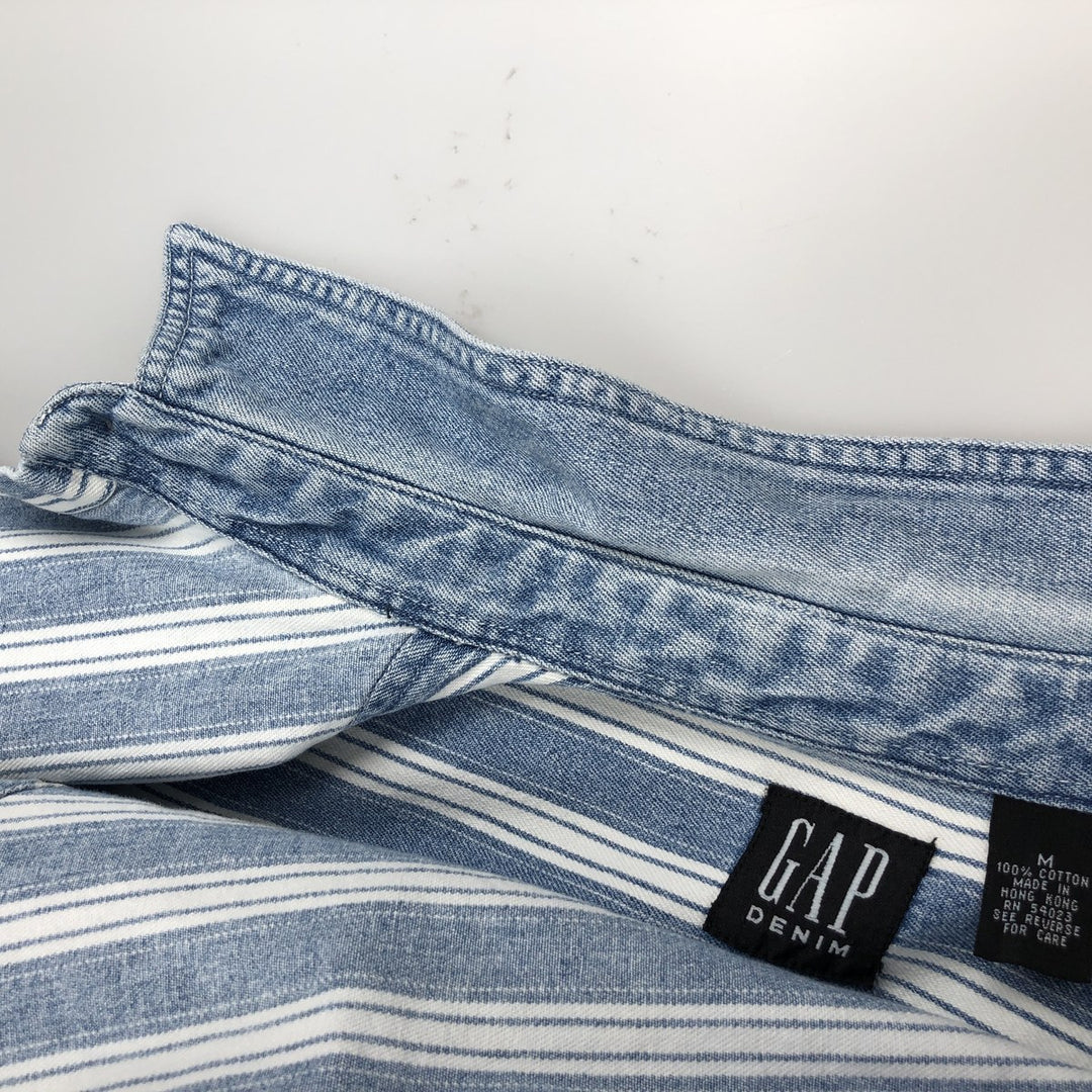 90'S GAP DENIM Old GAP Stripe Pattern Long Sleeve Denim Shirt Men's Size M (Equivalent) Vintage cotton Blue type light blue Vintage Second Hand