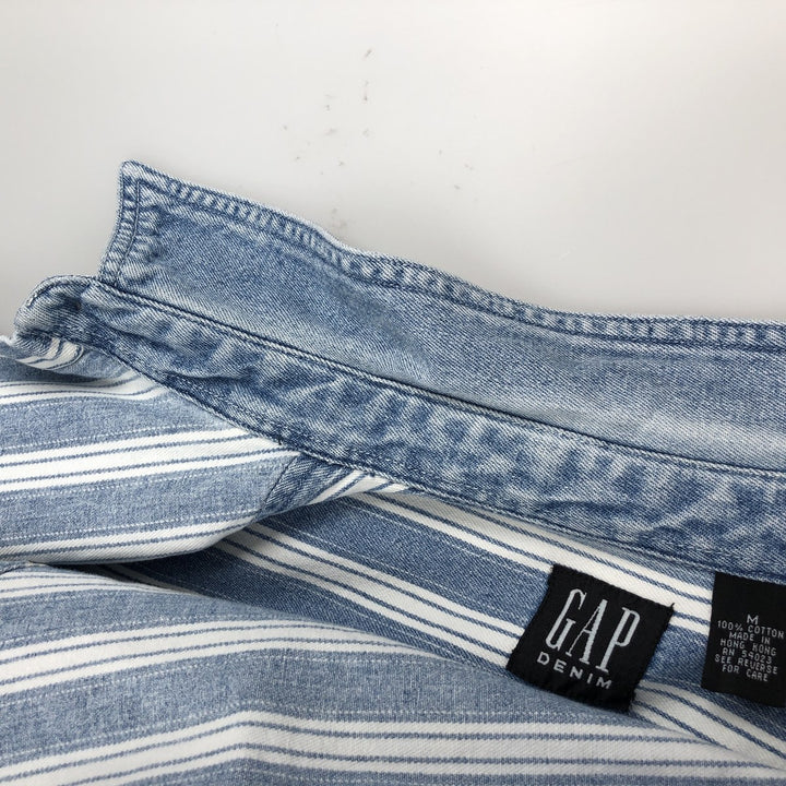 90'S GAP DENIM Old GAP Stripe Pattern Long Sleeve Denim Shirt Men's Size M (Equivalent) Vintage cotton Blue type light blue Vintage Second Hand